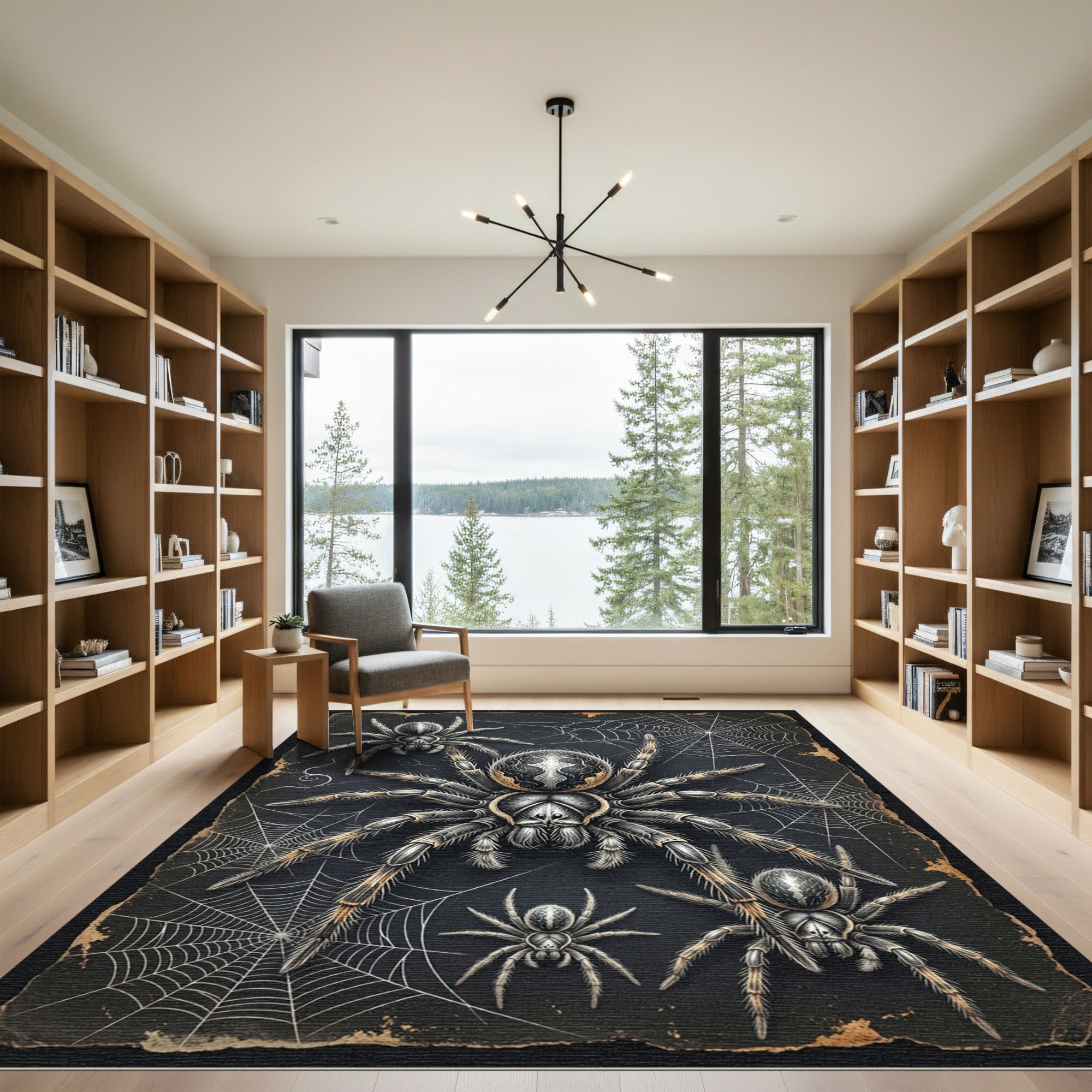 Gothic Black Spiders and Web Art Rug