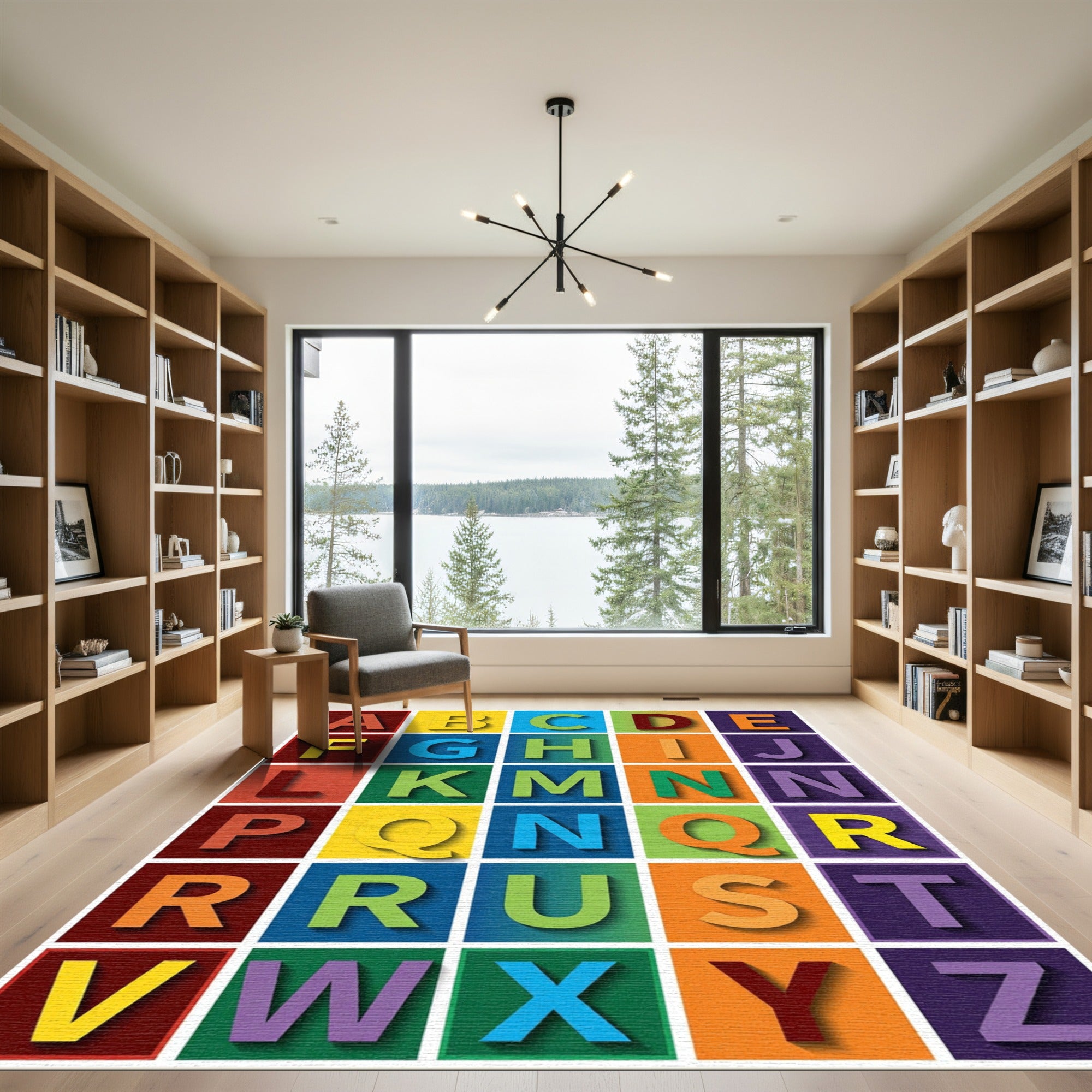 Vibrant Multicolored Alphabet Grid Block Rug
