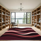 Contemporary Crimson Waves Abstract Flow Rug