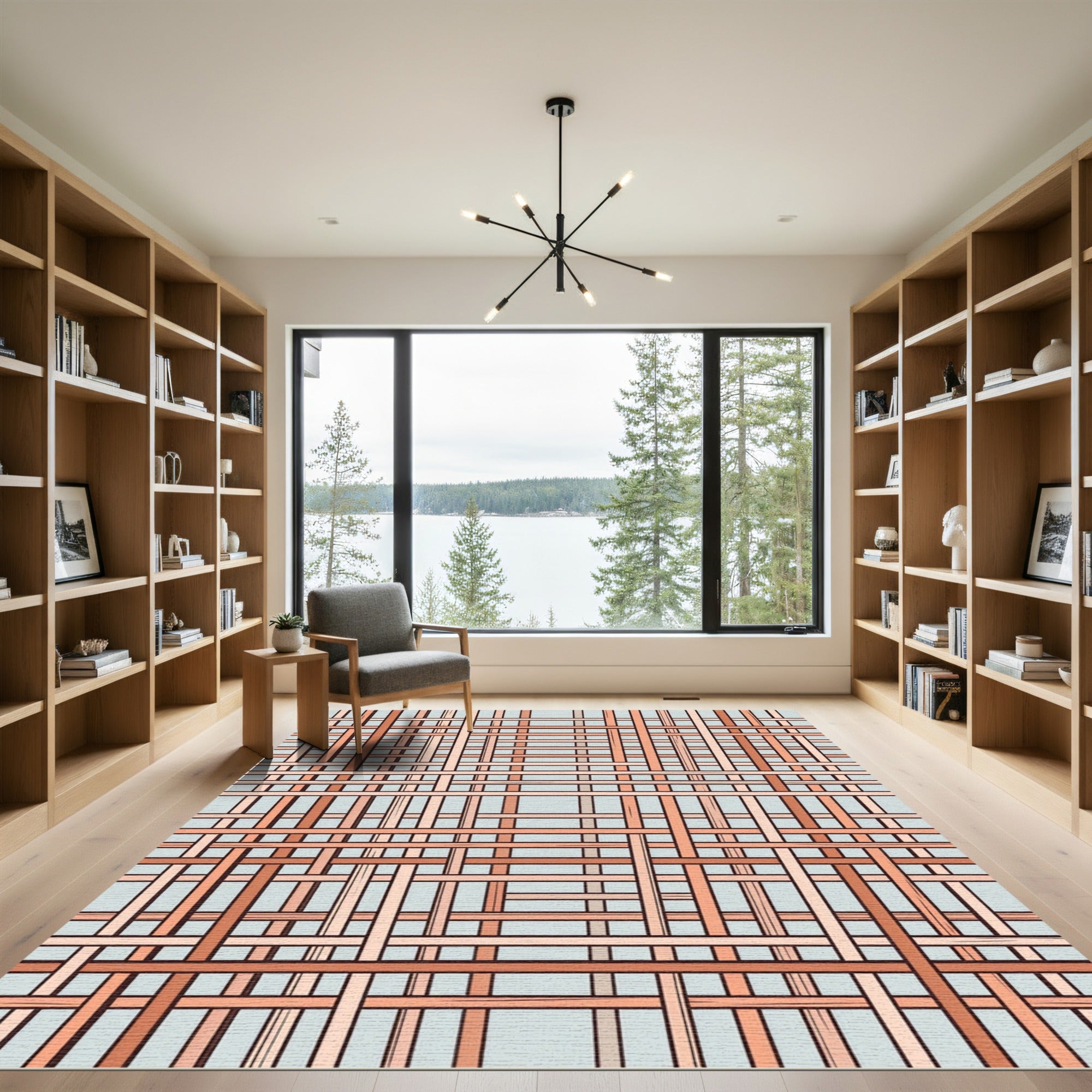 Coral Interwoven Lattice Geometric Rug