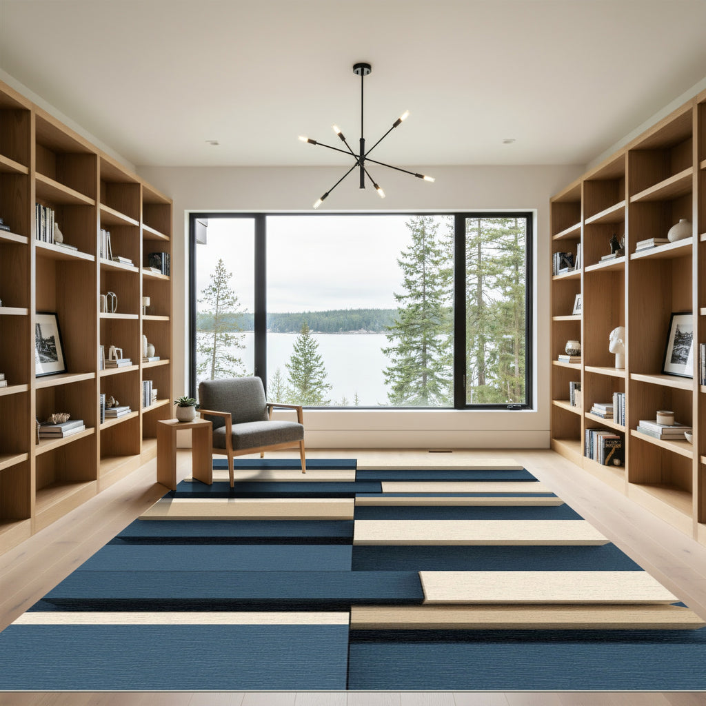 Navy Tan Contemporary Stacked Blocks Rug