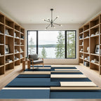 Navy Tan Contemporary Stacked Blocks Rug