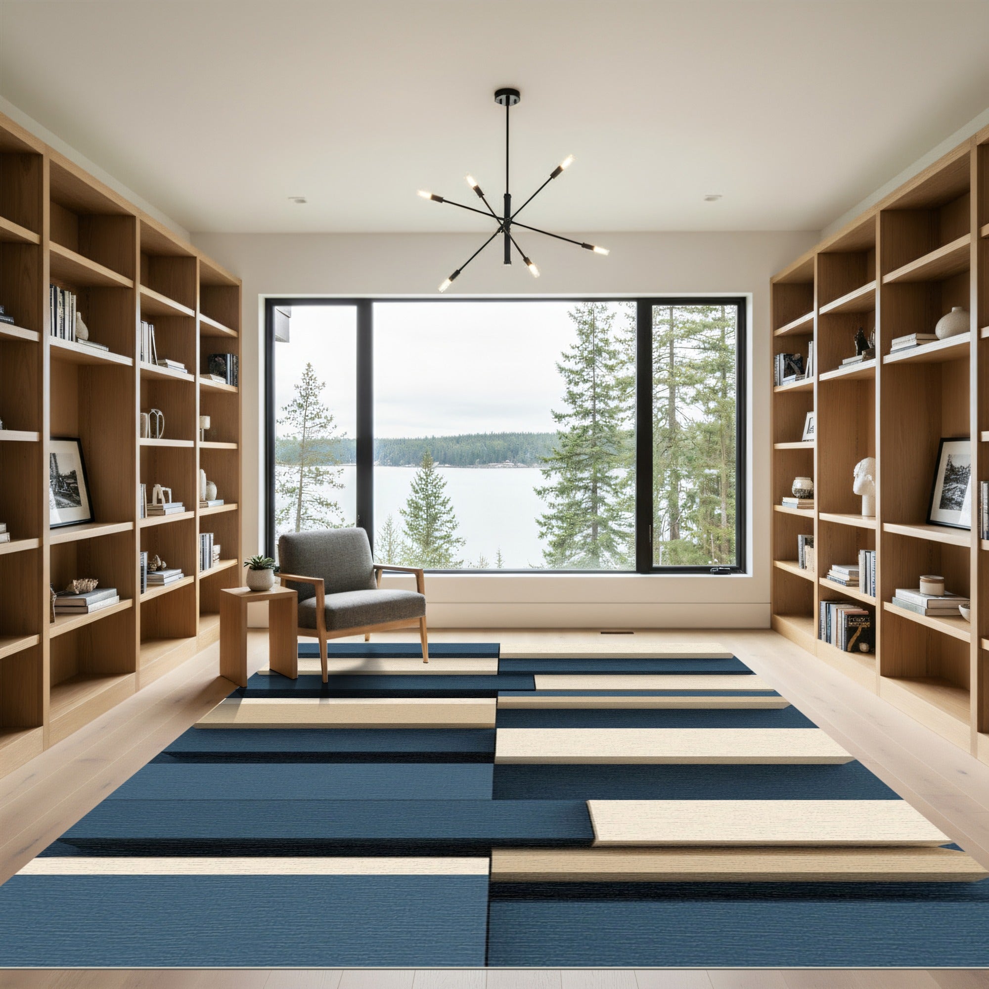 Navy Tan Contemporary Stacked Blocks Rug