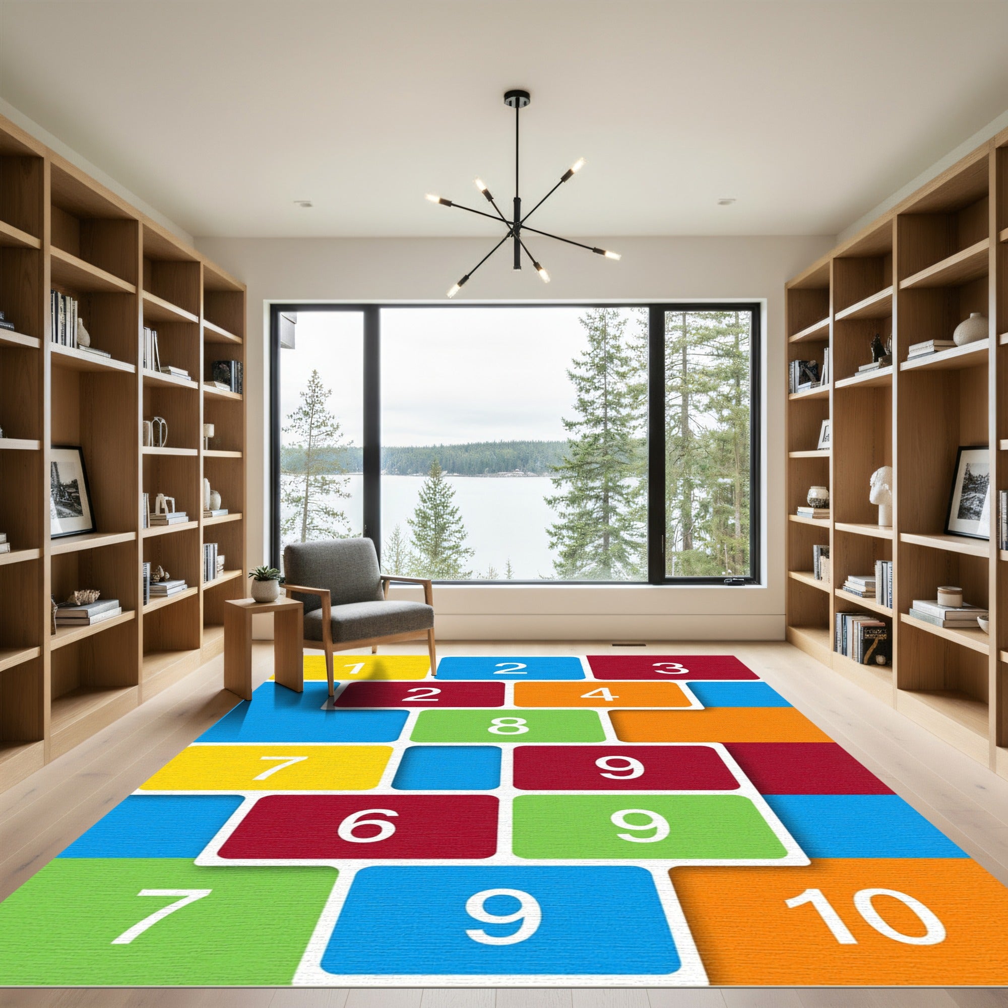 Colorful Geometric Number Grid Area Rug