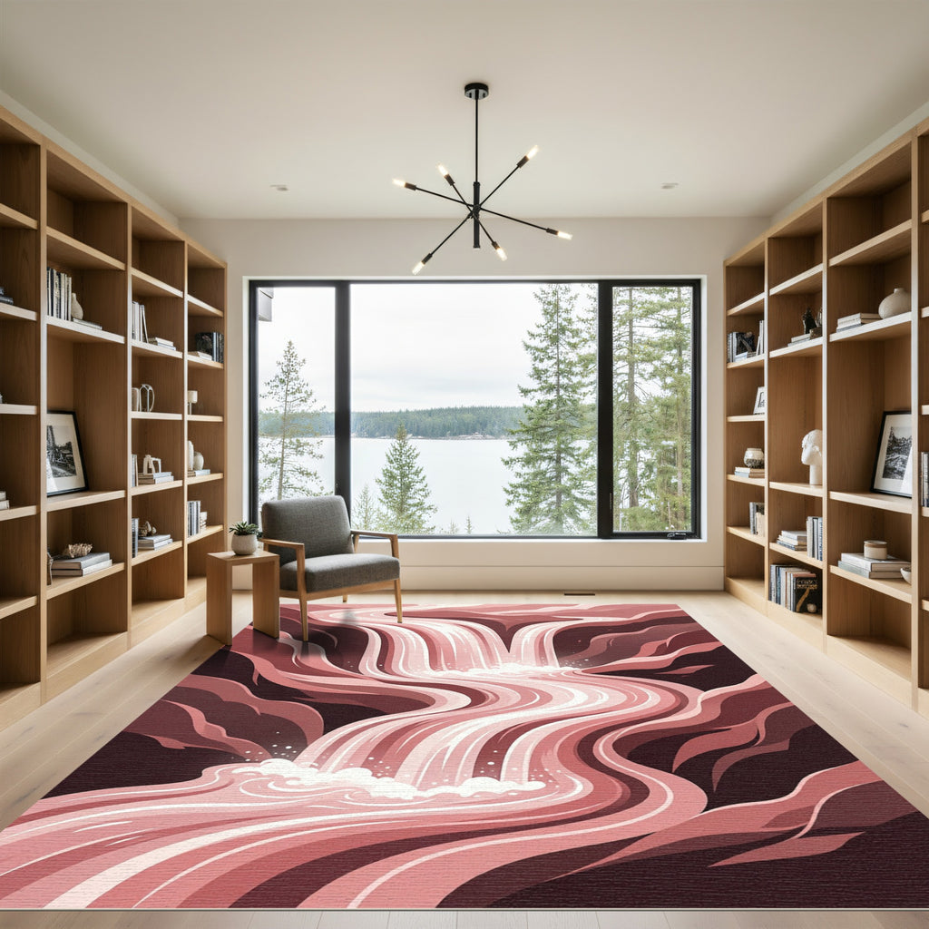Coral Waterfall Flowing River Rug