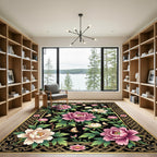 Elegant Pink Peony Gold Butterfly Garden Rug