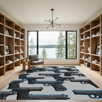 Tactical Monochrome Handgun Graphic Rug