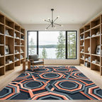 Sophisticated Gray and Peach Geometric Octagon Rug
