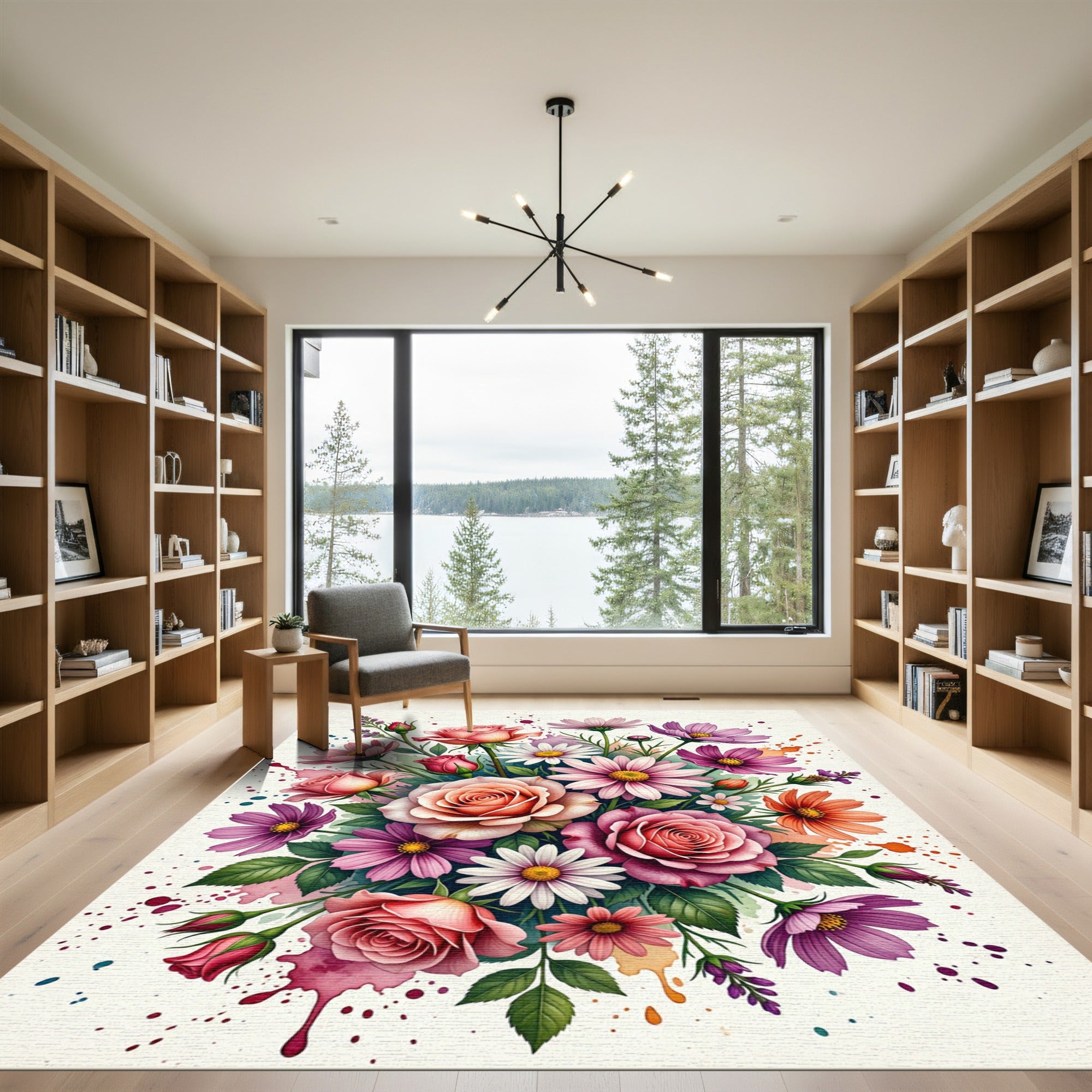 Vibrant Watercolor Floral Bouquet Arrangement Rug