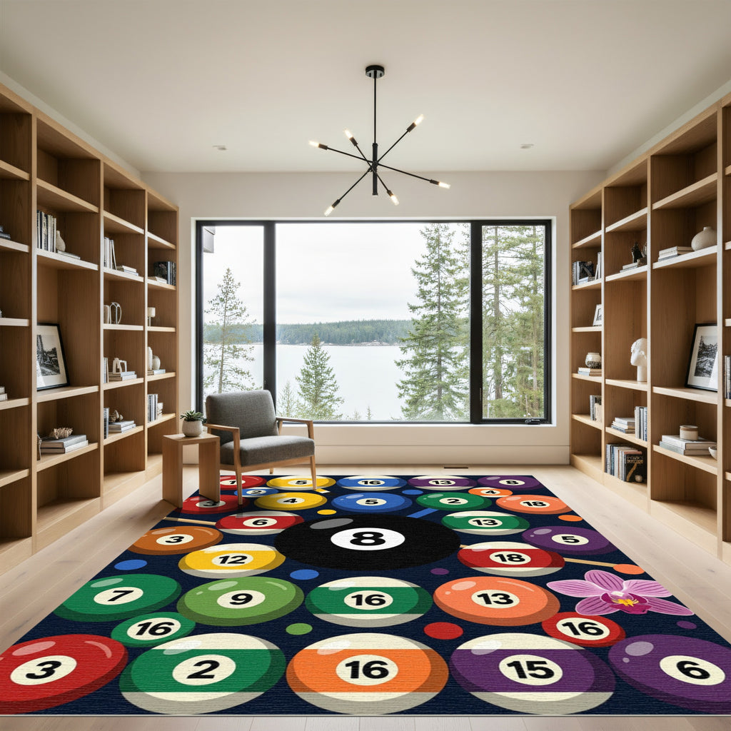 Colorful Billiard Ball Orchid Gaming Wall Art Rug