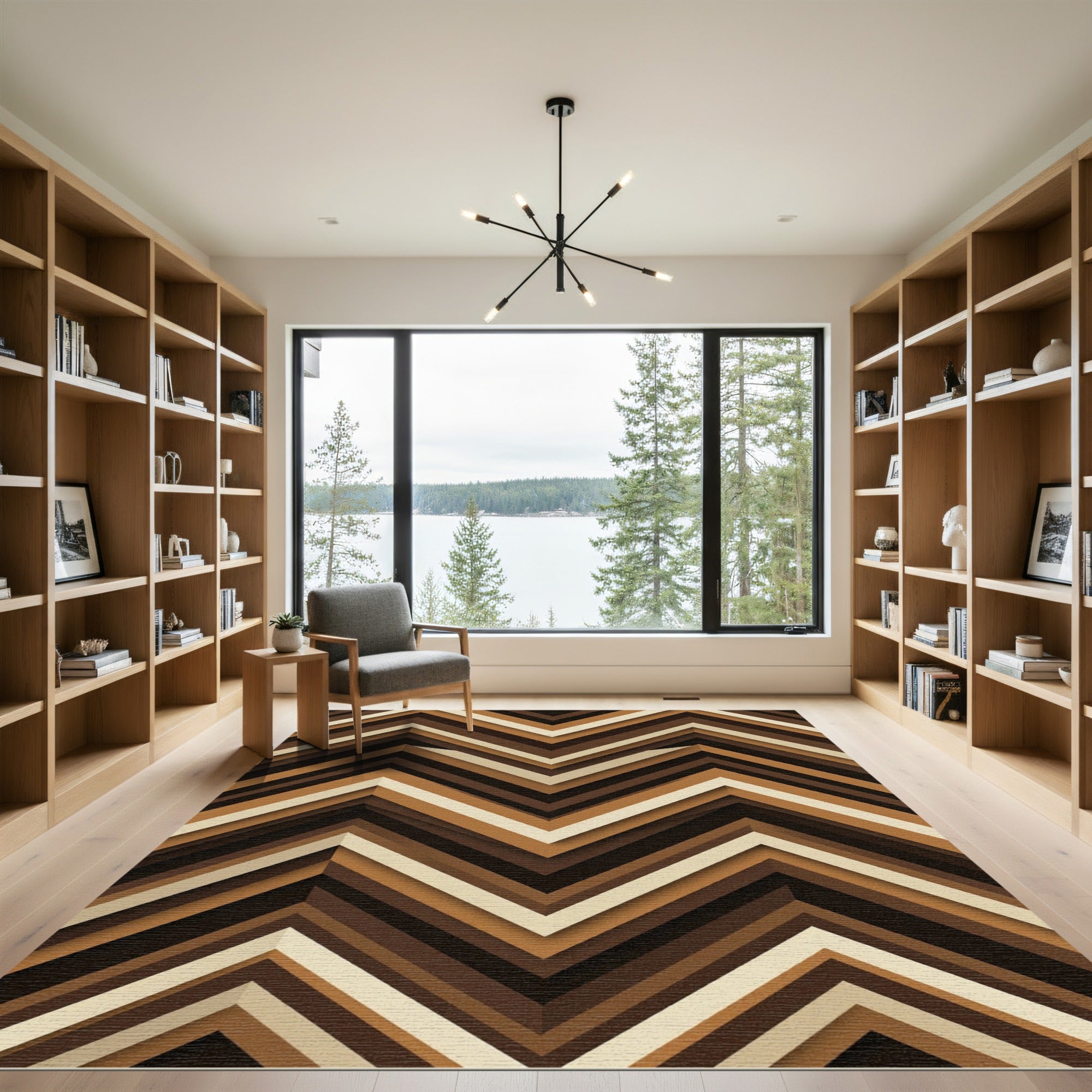 Brown Chevron Layered Stripe Rug