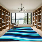 Modern Navy Blue Fluid Wave Rug