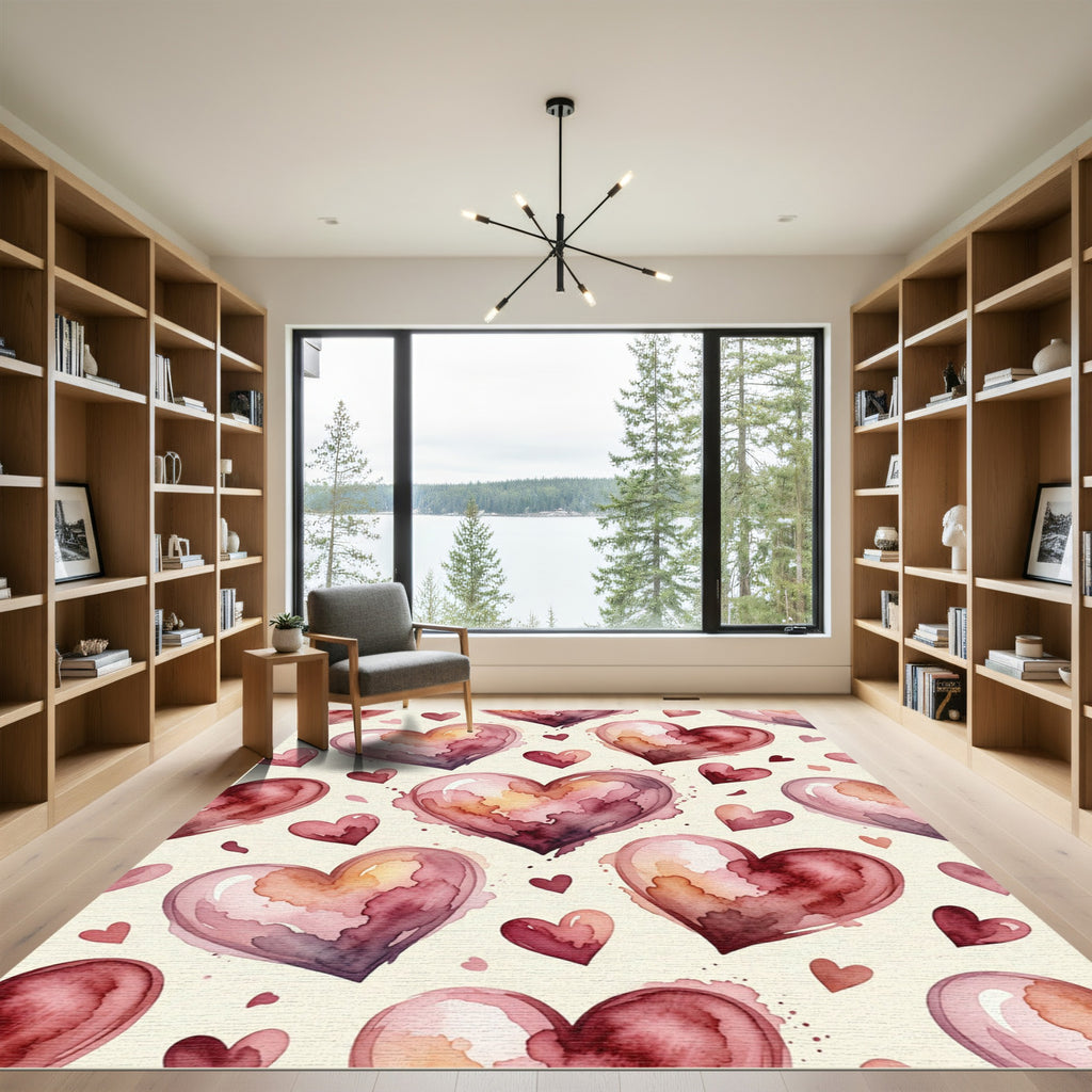Watercolor Hearts in Pale Pink Rug