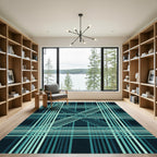 Deep Teal Geometric Intersecting Lines Rug