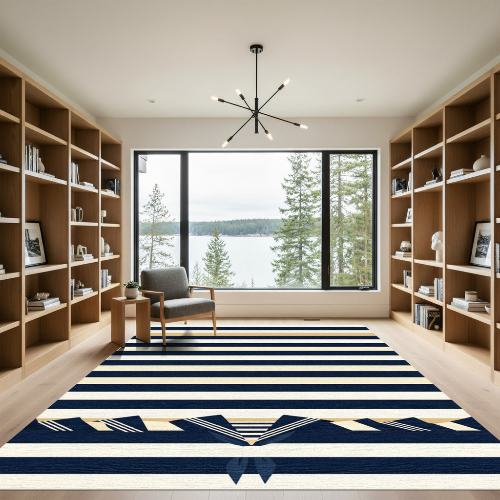 Navy and Cream Nautical Sailor Collar Rug