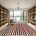 Crimson Red White Plaid Squares Rug