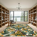 Golden Botanical Floral Folk Art Rug
