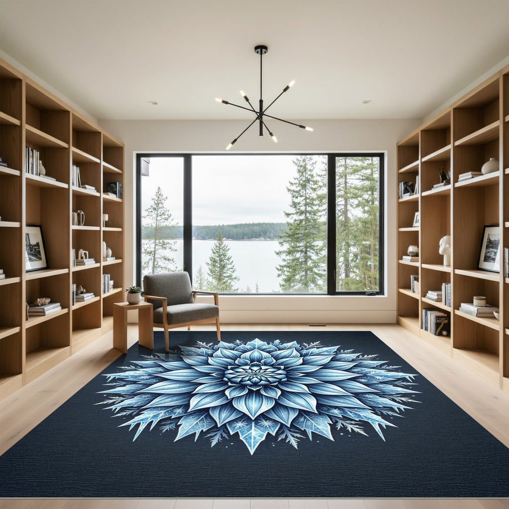 Frozen Blue Sapphire Winter Frost Mandala Rug