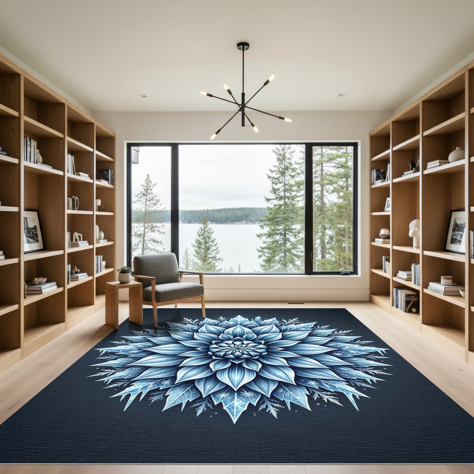 Frozen Blue Sapphire Winter Frost Mandala Rug