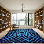 Neon Blue Cyber Geometric Labyrinth Rug