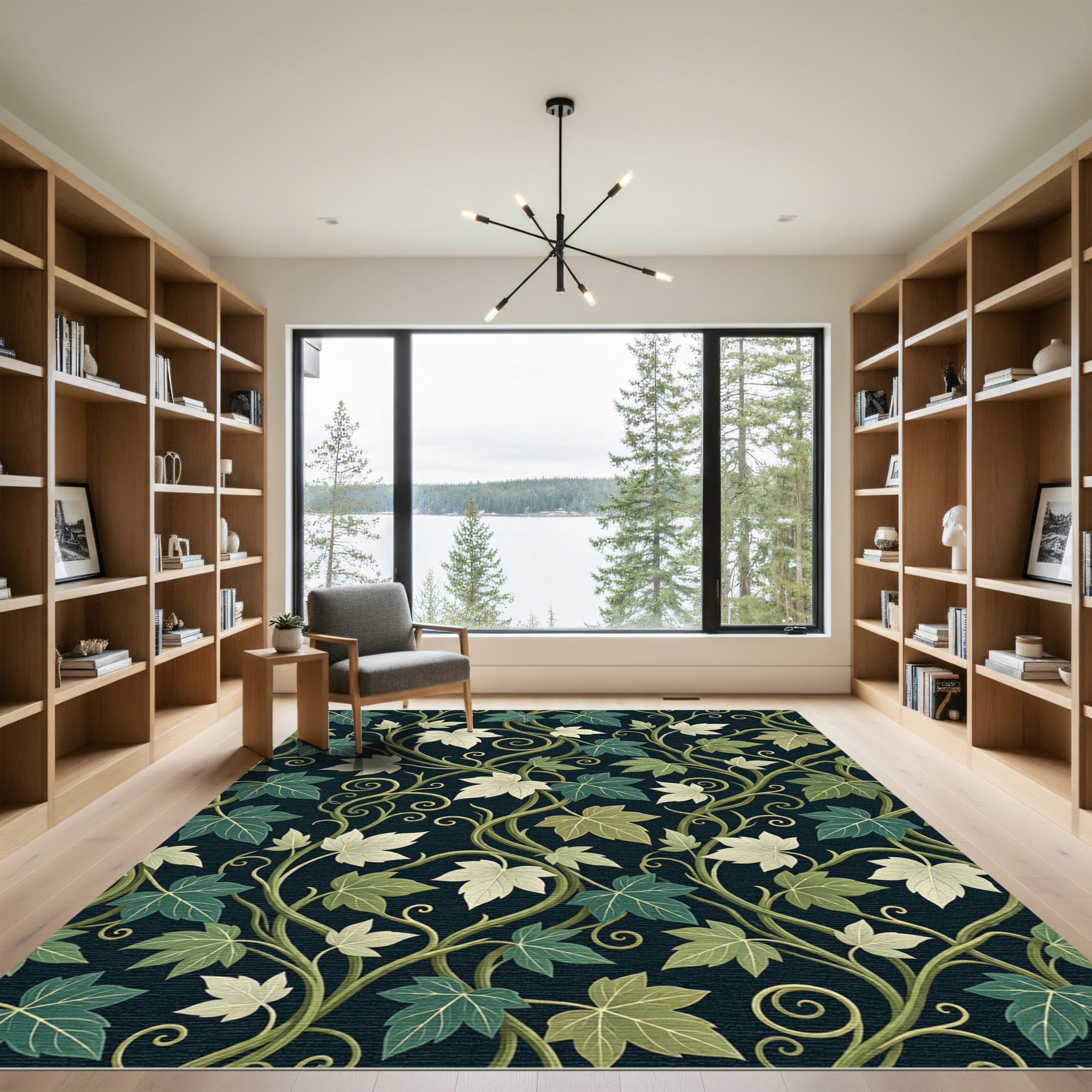 Elegant Green Ivy Vine Botanical Wallpaper Rug
