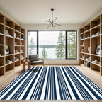 Classic Navy White Vertical Stripes Rug