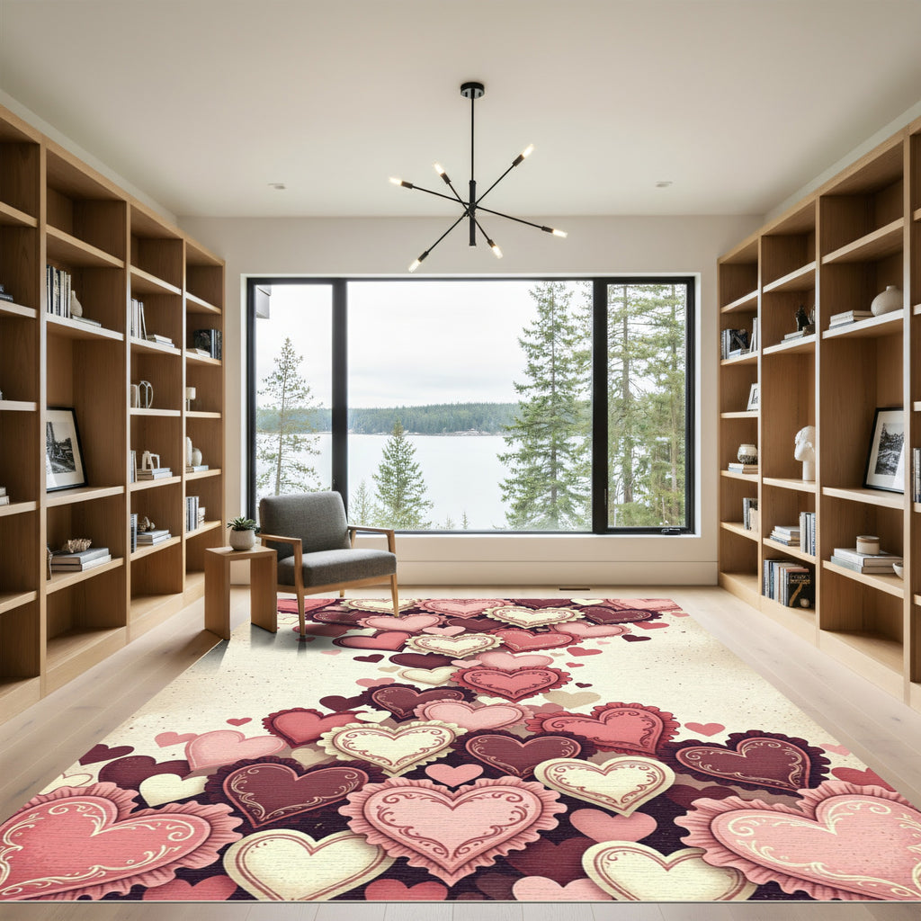 Whimsical Cascading Romantic Valentine Heart Rug
