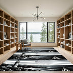 Monochrome Coastal Lighthouse Graphic Ink Art Rug