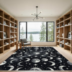 Celestial Lunar Phases and Starry Sky Rug