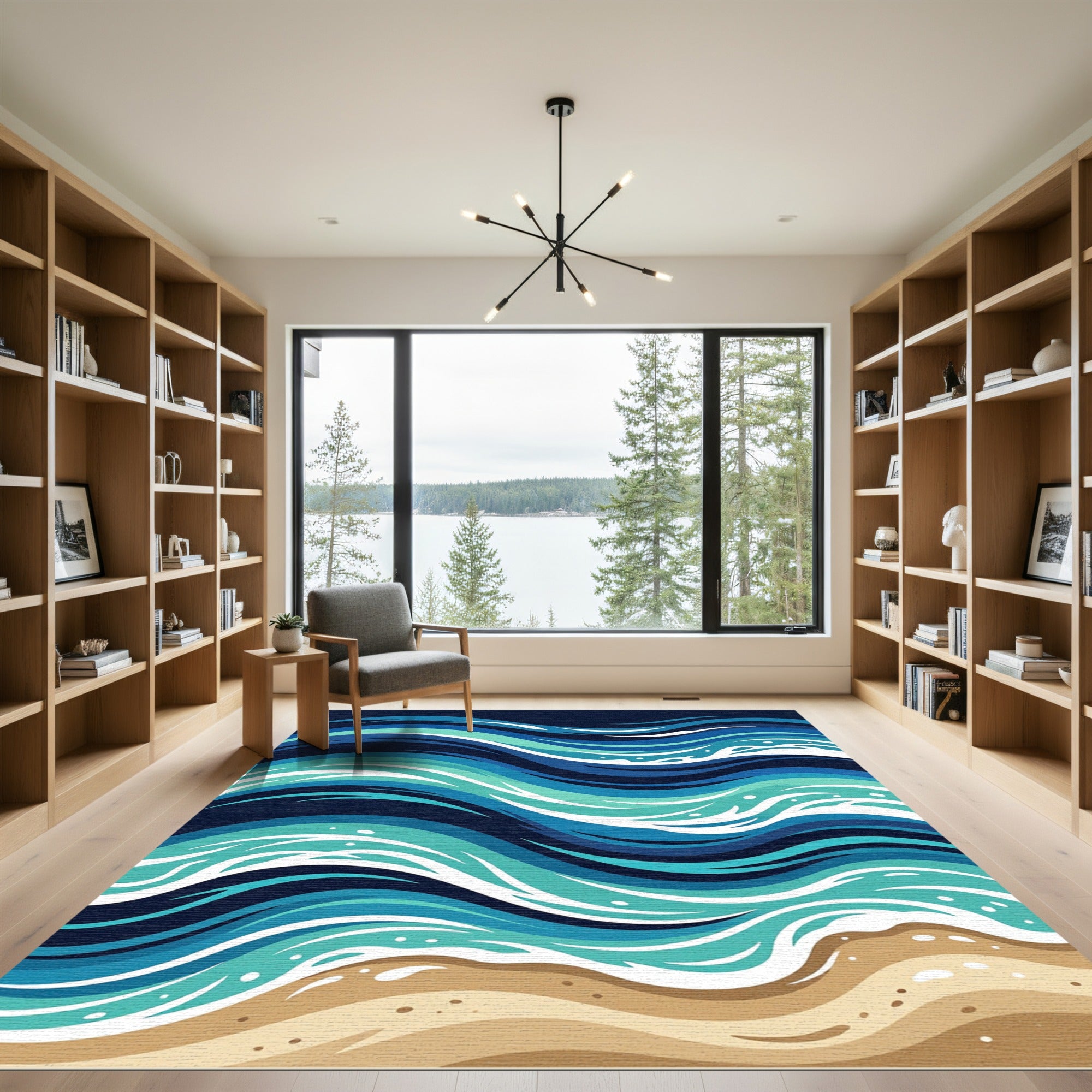 Abstract Ocean Wave Blue Coastal Art Rug
