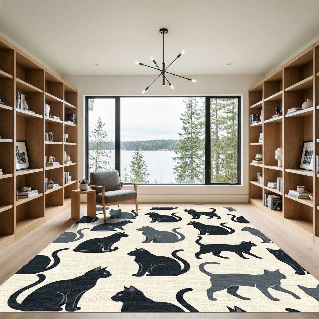 Charcoal Gray Sitting Feline Collection Rug