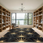 Art Deco Sunburst Fans Gold Black Rug
