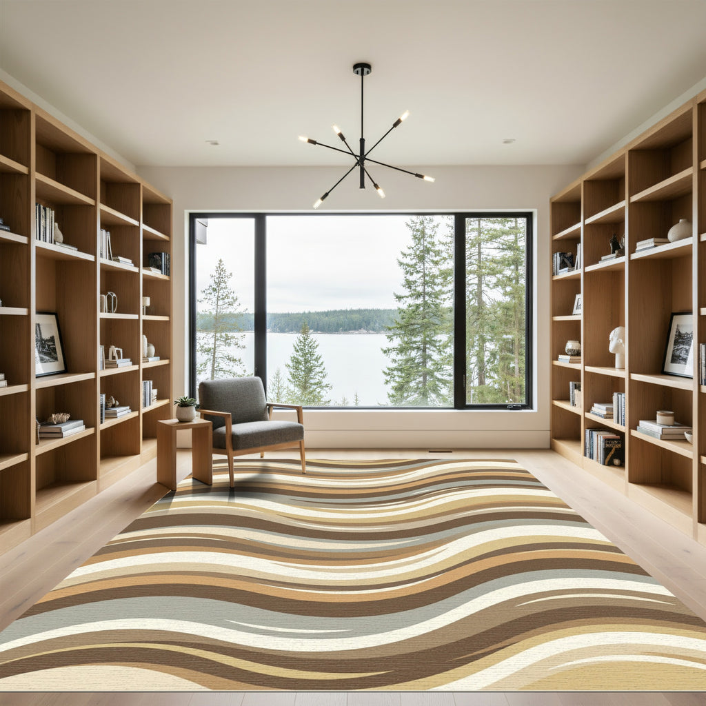 Modern Earthy Wave Curvilinear Abstract Rug