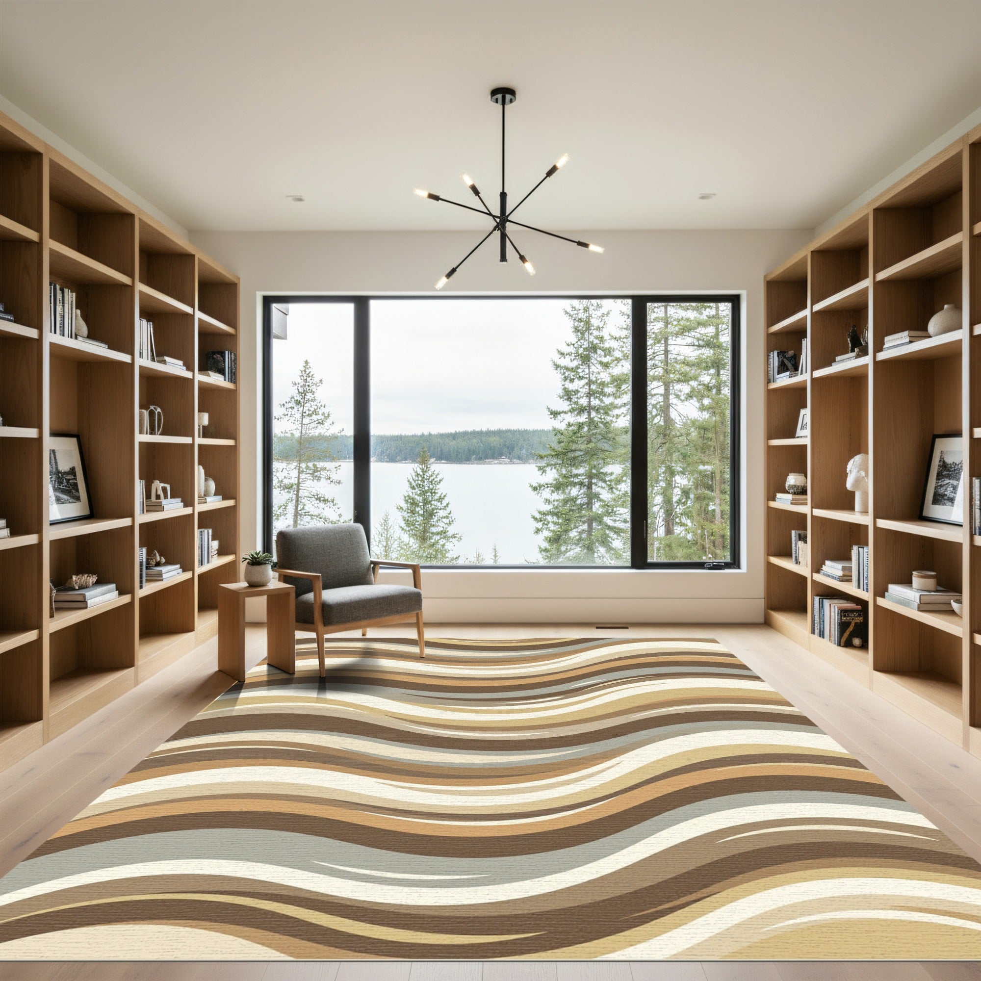 Modern Earthy Wave Curvilinear Abstract Rug