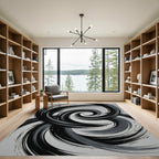 Minimalist Monochrome Abstract Swirl Art Rug