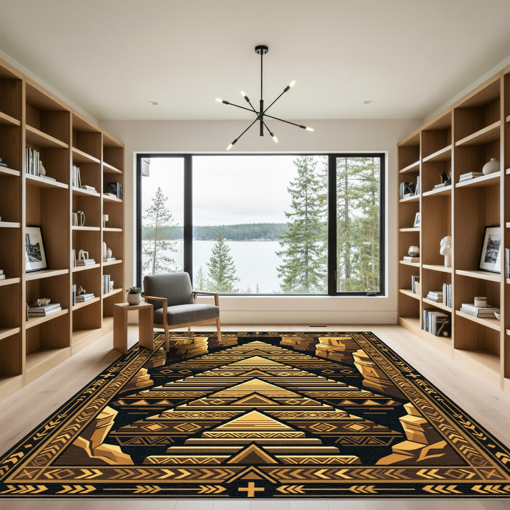 Golden Canyon Geometric Pyramid Rug
