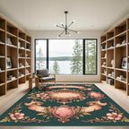 Ornate Floral Scroll Emblem Teal Rug