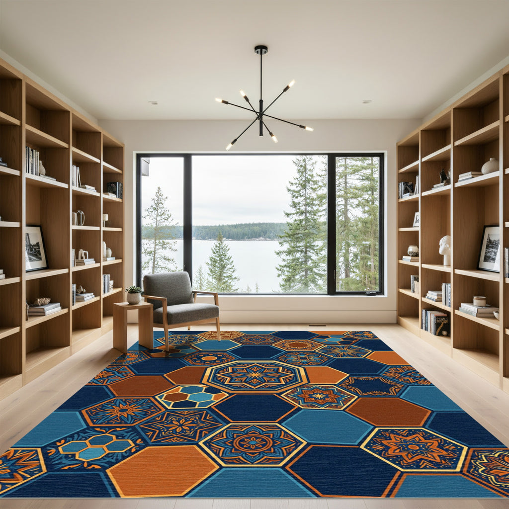 Symphonic Amber Hexagon Mosaic Tile Rug