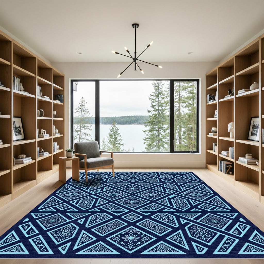 Blue Geometric Floral Islamic Art Rug