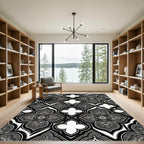 Monochrome Gothic Quatrefoil Geometric Tile Rug