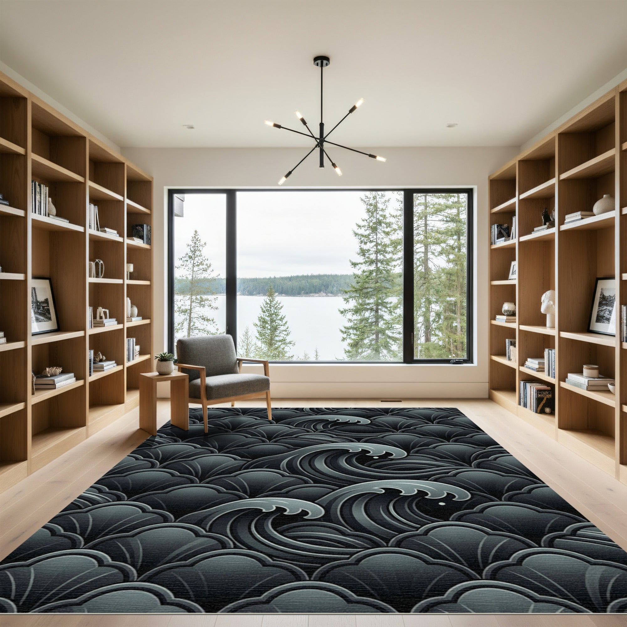 Dark Gray Ocean Wave Composition Rug