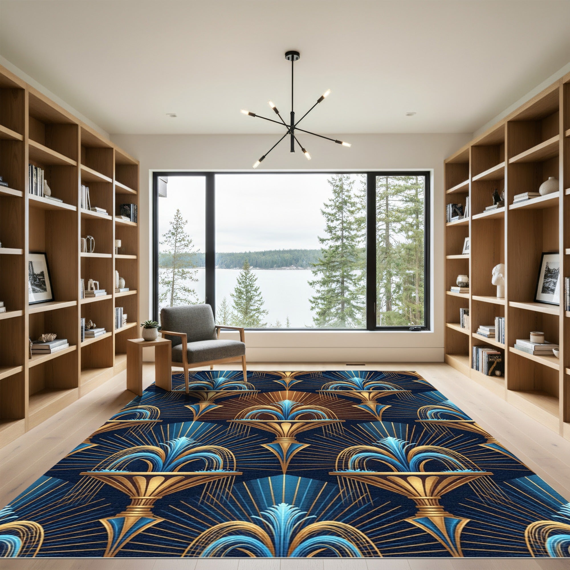 Art Deco Golden Fountain Blue Radiance Rug