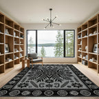 Monochrome Floral Star Medallion Art Rug