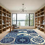 Blue Ocean Wave Compass Medallion Rug