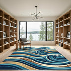 Japanese Wave Wood Grain Blue Art Rug
