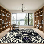 Black White Lavender Fleur De Lis Medallion Rug