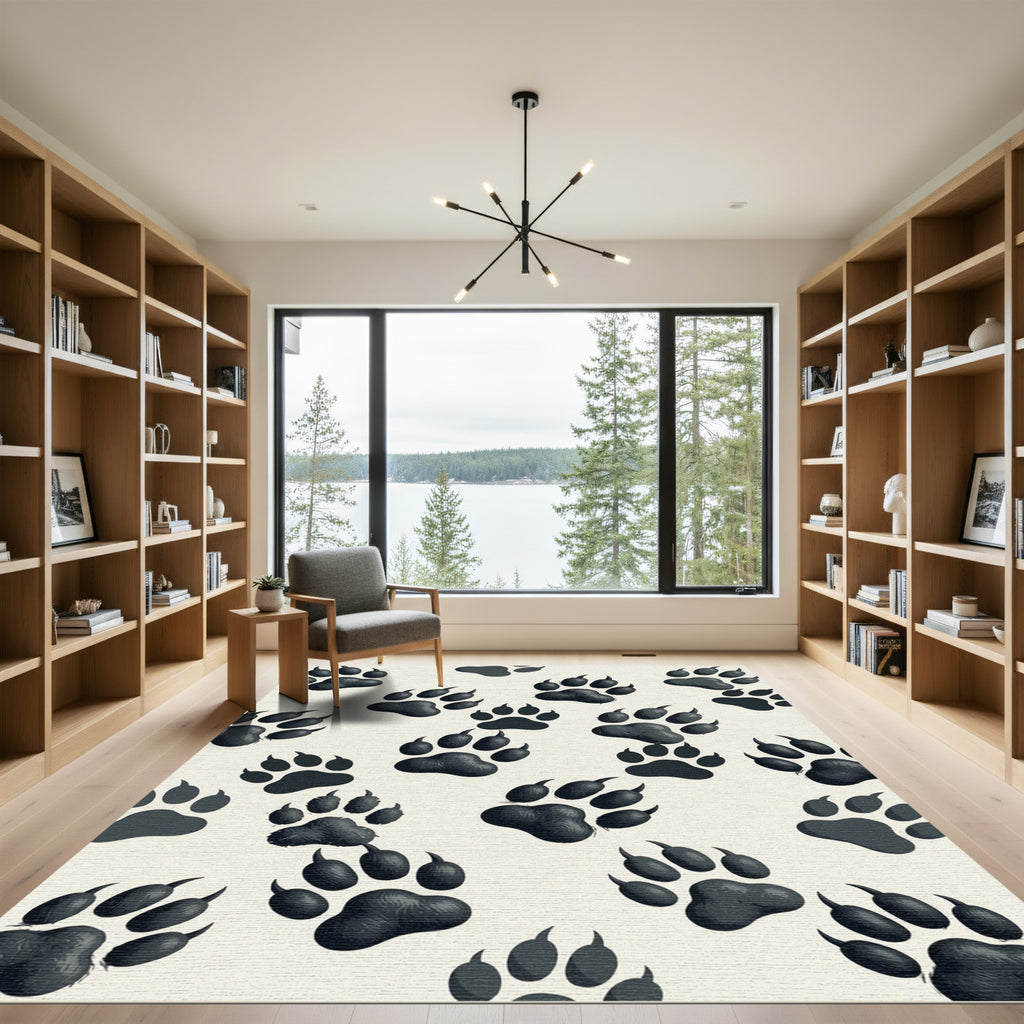 Monochrome Grizzly Bear Paw Track Rug