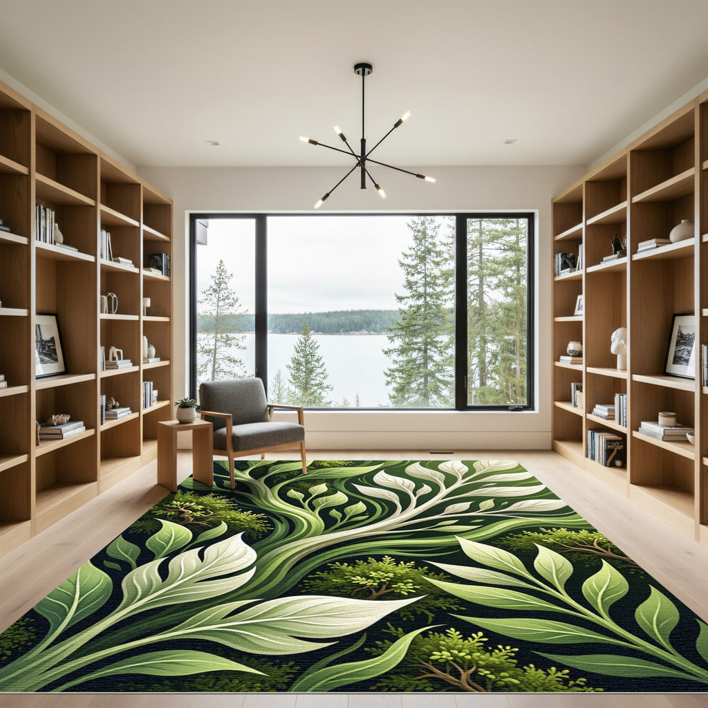 Lush Green Foliage Flowing Vine Rug