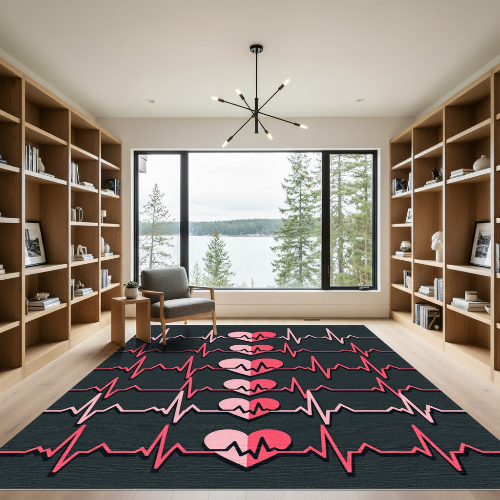 Pink Heartbeat EKG Collage Rug