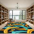 Modern Golden Banana Abstract Teal Layer Rug